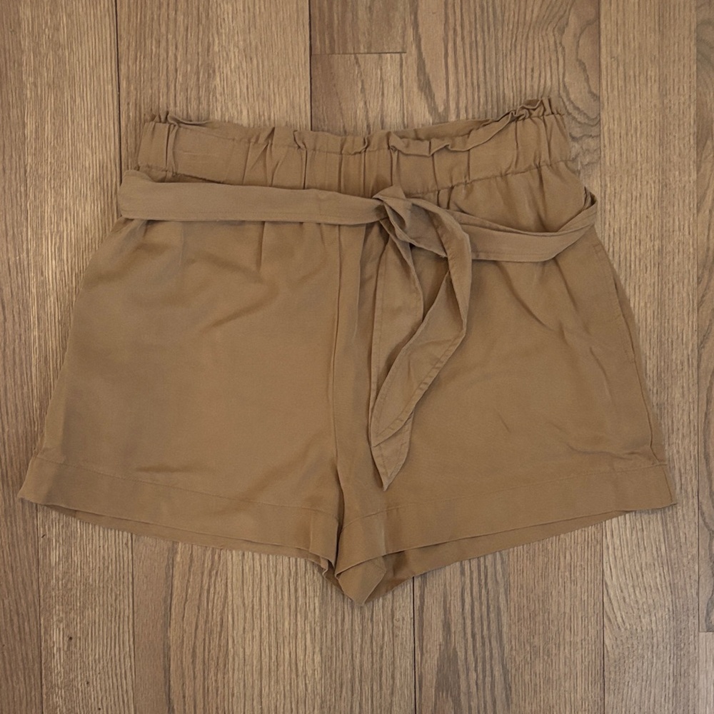 BCBGeneration Tan High Waist Shorts with Tie Belt